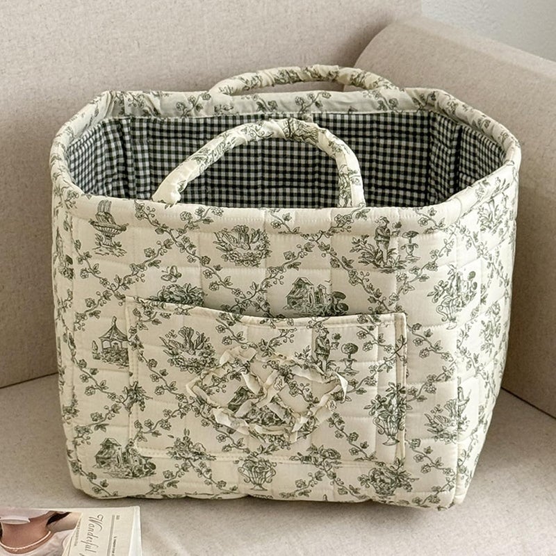 Quilted Cotton Laundry Hamper with Handle Foldable Design Dirty Clothes Basket for Home Use Portable Bin - Image 4