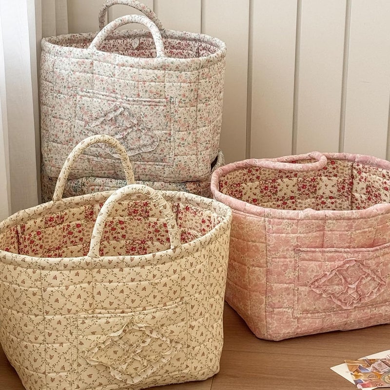 Quilted Cotton Laundry Hamper with Handle Foldable Design Dirty Clothes Basket for Home Use Portable Bin - Image 3