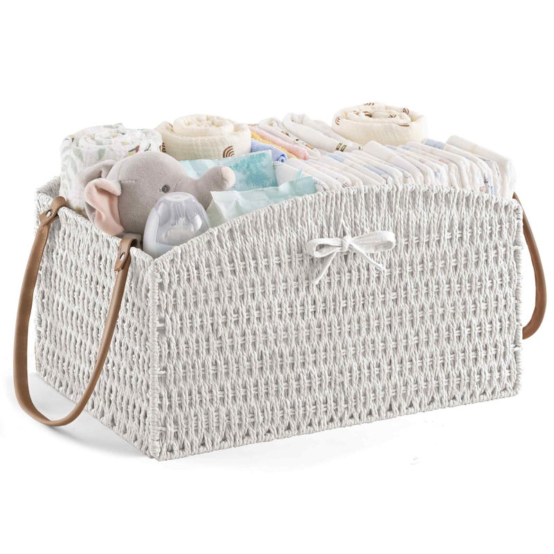 HBlife Diaper Caddy Organizer Large HandWoven Storage Basket for Diapers Baby Essentials Elegant Curved Design Ideal Gift for Baby Shower Registry MustHave - Image 2