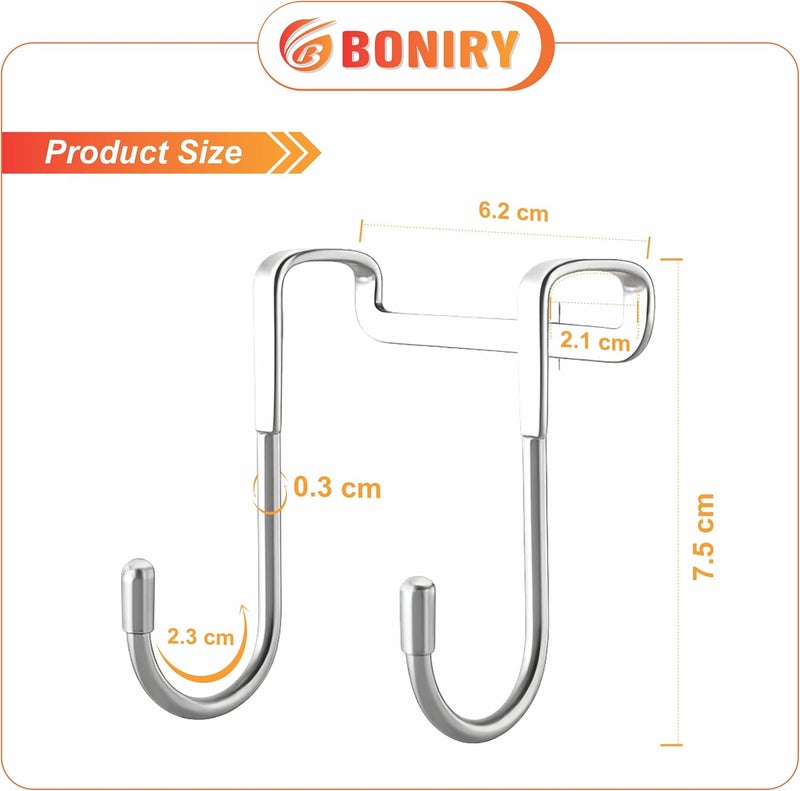 Boniry 4 Pcs Stainless Steel Double Door Hooks - Multi-Purpose Hangers for Kitchen, Bathroom, Living Room - No Drilling Needed - Image 2