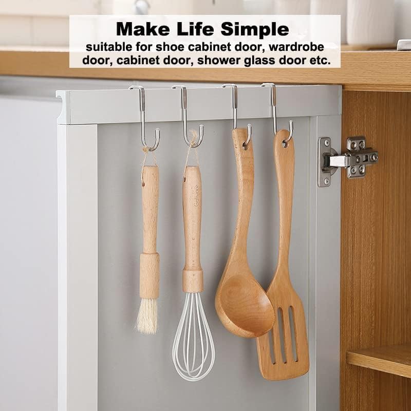 Boniry 4 Pcs Stainless Steel Double Door Hooks - Multi-Purpose Hangers for Kitchen, Bathroom, Living Room - No Drilling Needed - Image 3
