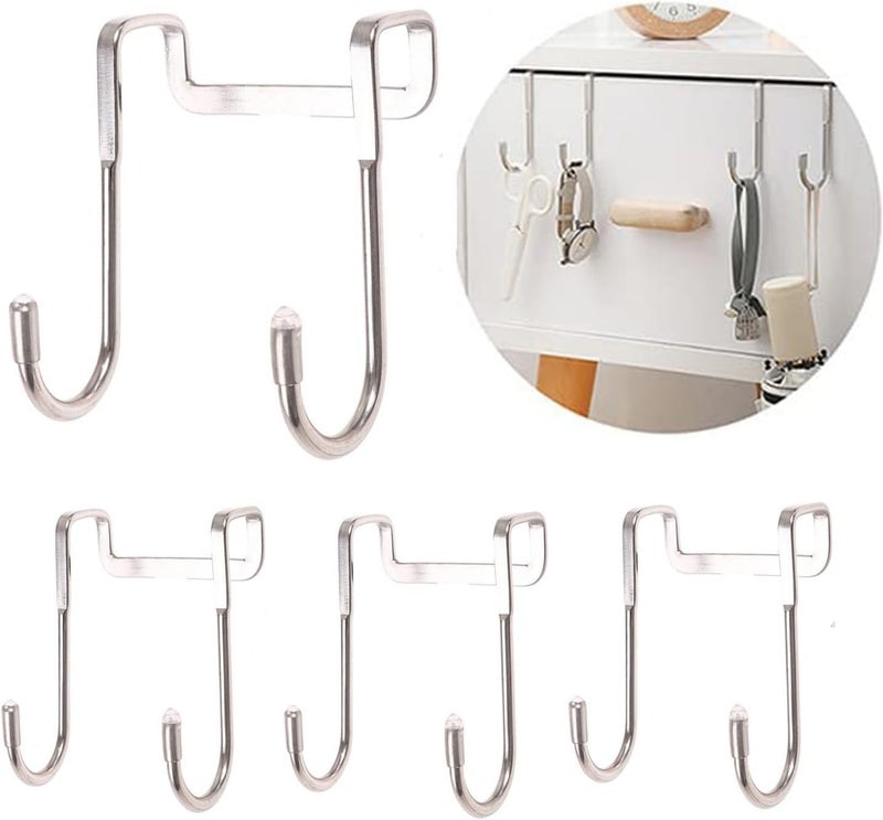 Boniry 4 Pcs Stainless Steel Double Door Hooks - Multi-Purpose Hangers for Kitchen, Bathroom, Living Room - No Drilling Needed - Image 1