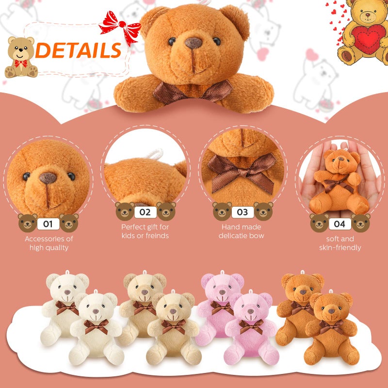 Skylety 16 Pcs Bear Stuffed Animal Mini 4 Inch Bear Bulk Keychain Gift for Wedding Baby Shower Birthday Party Favor(Simple Style) - Image 3