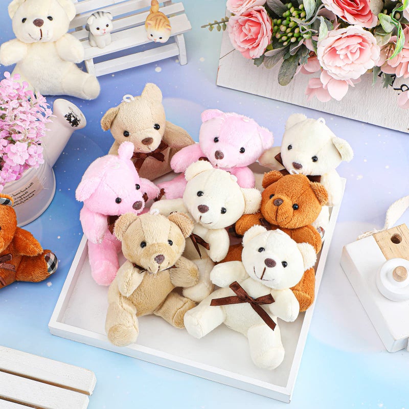 Skylety 16 Pcs Bear Stuffed Animal Mini 4 Inch Bear Bulk Keychain Gift for Wedding Baby Shower Birthday Party Favor(Simple Style) - Image 4