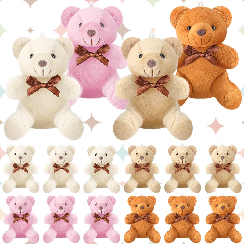 Skylety 16 Pcs Bear Stuffed Animal Mini 4 Inch Bear Bulk Keychain Gift for Wedding Baby Shower Birthday Party Favor(Simple Style) - Image 1