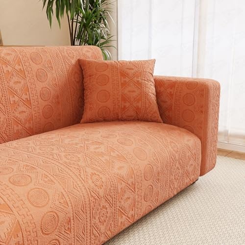Lukzer 2 Seater Pastel Orange Tribal Pattern Sofa Cover | 240 GSM Universal Stretch Fit Jacquard Fabric Couch Protector | Fully Covered Anti Slip & Washable Sofa Cover (140-180cm/SC-074-02) - Image 1
