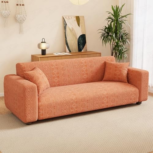 Lukzer 2 Seater Pastel Orange Tribal Pattern Sofa Cover | 240 GSM Universal Stretch Fit Jacquard Fabric Couch Protector | Fully Covered Anti Slip & Washable Sofa Cover (140-180cm/SC-074-02) - Image 5