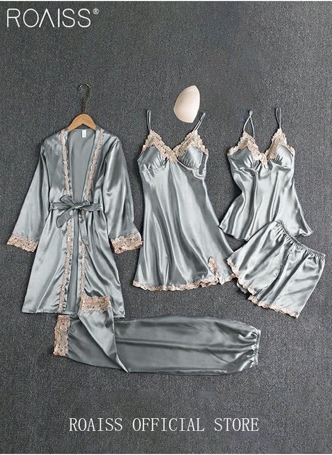 5-Pack Women's Pyjama Set Sling with Chest Pad Nightdress Sweet Sleepwear Home Wearing Clothes Suits Ladies Floral Printing Nightwear Lingerie Robe Underwear Shorts Summer Spring