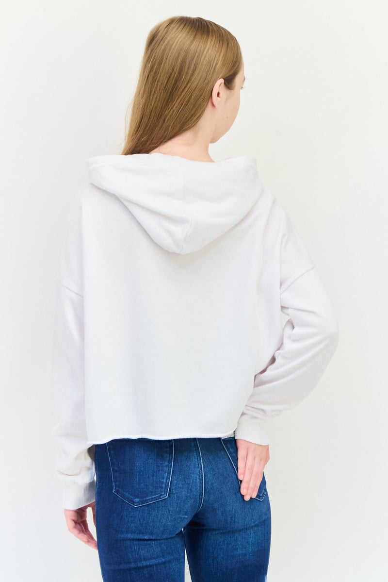 Aerie Women Hooded Half Zip Long Sleeve Sweatshirt, White - Image 3