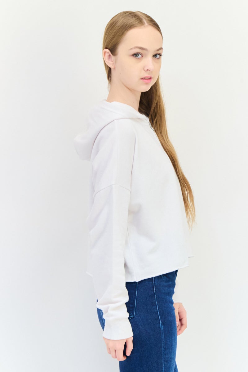 Aerie Women Hooded Half Zip Long Sleeve Sweatshirt, White - Image 4