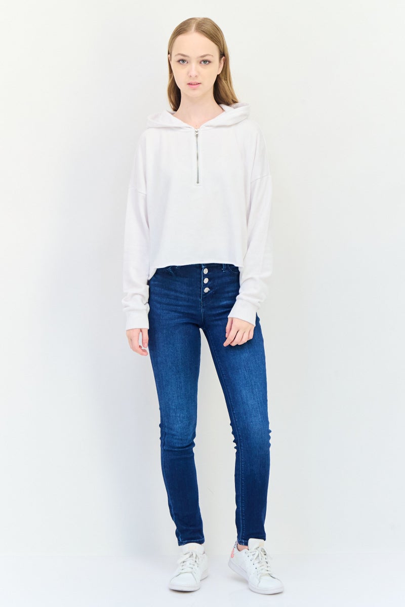 Aerie Women Hooded Half Zip Long Sleeve Sweatshirt, White - Image 2