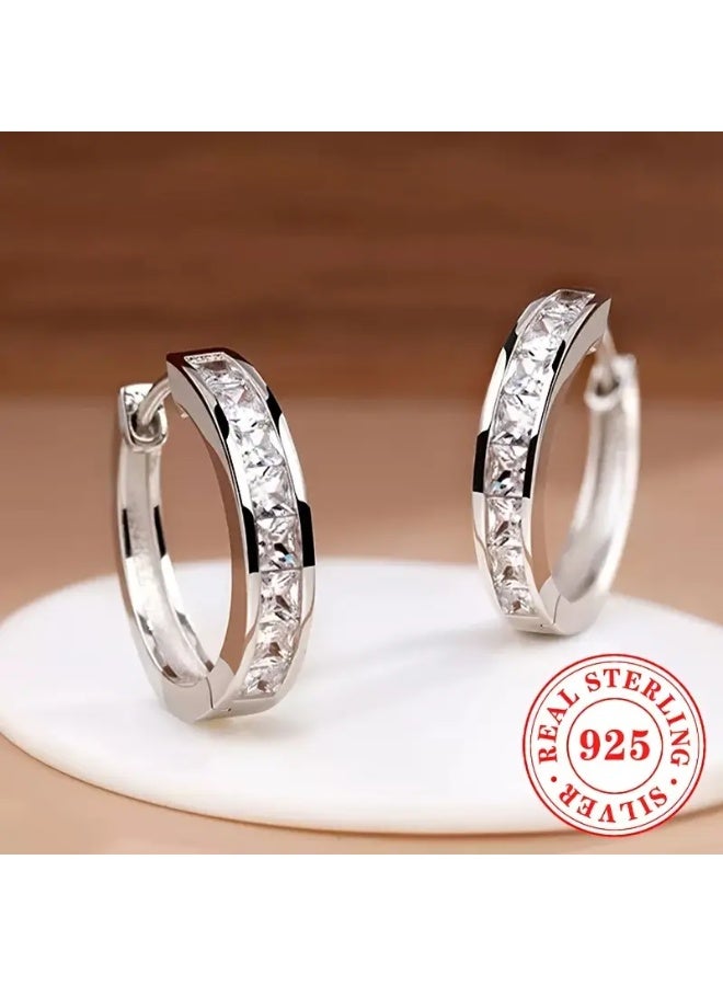 aeen S925 Sterling Silver Zircon Hoop Earrings – Elegant Minimalist Design, Luxurious Everyday & Occasion Jewelry for Women - Image 1