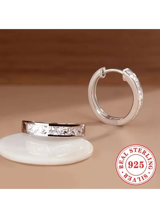 aeen S925 Sterling Silver Zircon Hoop Earrings – Elegant Minimalist Design, Luxurious Everyday & Occasion Jewelry for Women - Image 2