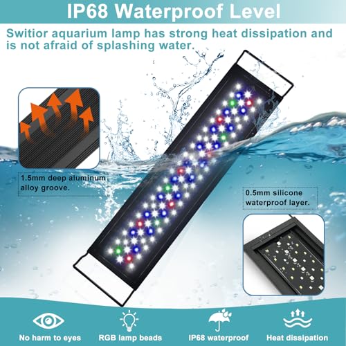 Switior Auto On Off LED Aquarium Light, Full Spectrum Fish Tank Light with LCD Monitor, 24/7 Lighting Cycle, Adjustable Timer, 7 Colors, 10 Level Dimmable, IP68 Waterproof, 3 Modes for 12 to 18 Inch Fish Tank - Image 5
