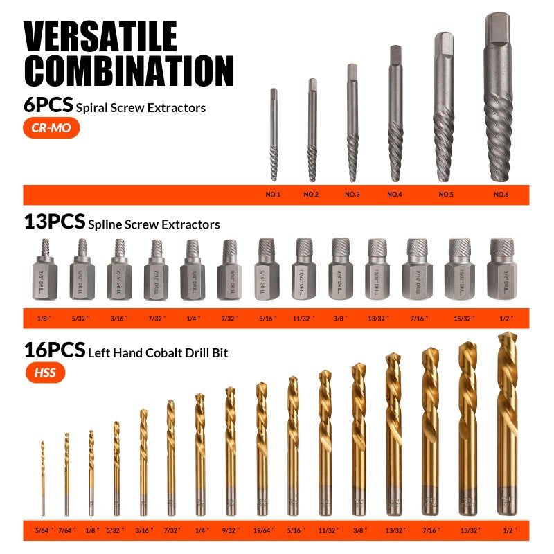 Coobeast 35 Pcs Screw Extractor and Left Hand Drill Bits Set, Easy Out Screw Extractor Kit with HSS Steel Reverse Drill Bit for Broken Nuts, Stripped Bolts Remove - Image 2
