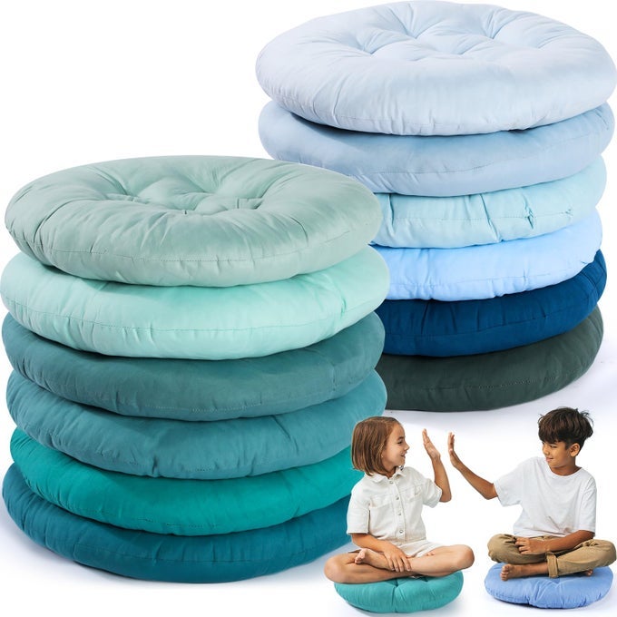 12 PCS FLOOR PILLOWS CUSHIONS SEATING 15 X 15 INCHES COLOR ROUND SEAT READING FLOOR CHAIR CUSHIONS FOR KIDS ADULTS CLASSROOM HOME SCHOOL PLAYING SUPPLIESMULTICOLOR