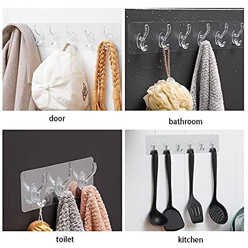 EBOFAB Multi-Purpose Adhesive Sticker, 3 Hook Towel Hanger for Kitchen, Bathroom, Transparent 3-Rail Non-Marking Strong Sticking Self Adhesive Hanger Hook - Image 5