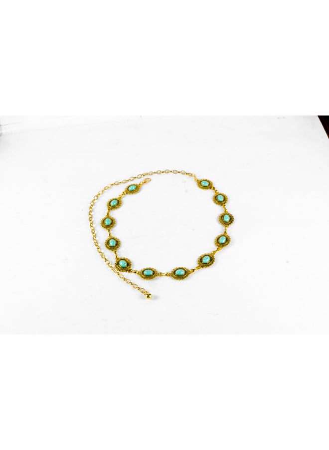 Generic Golden Metal Waist Belt with Turquoise Stone - 115 CM - For Her  - Image 1