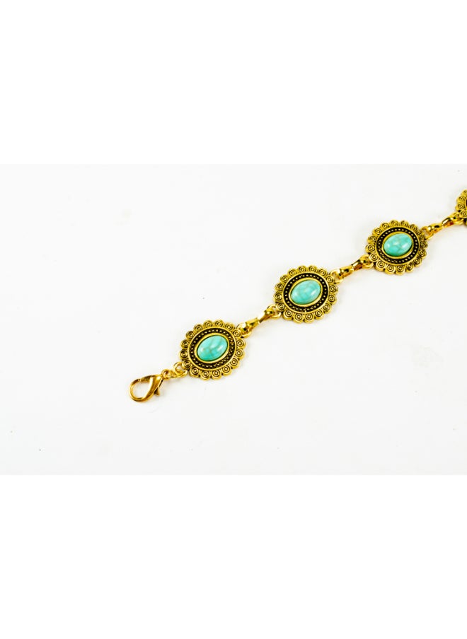 Generic Golden Metal Waist Belt with Turquoise Stone - 115 CM - For Her  - Image 4