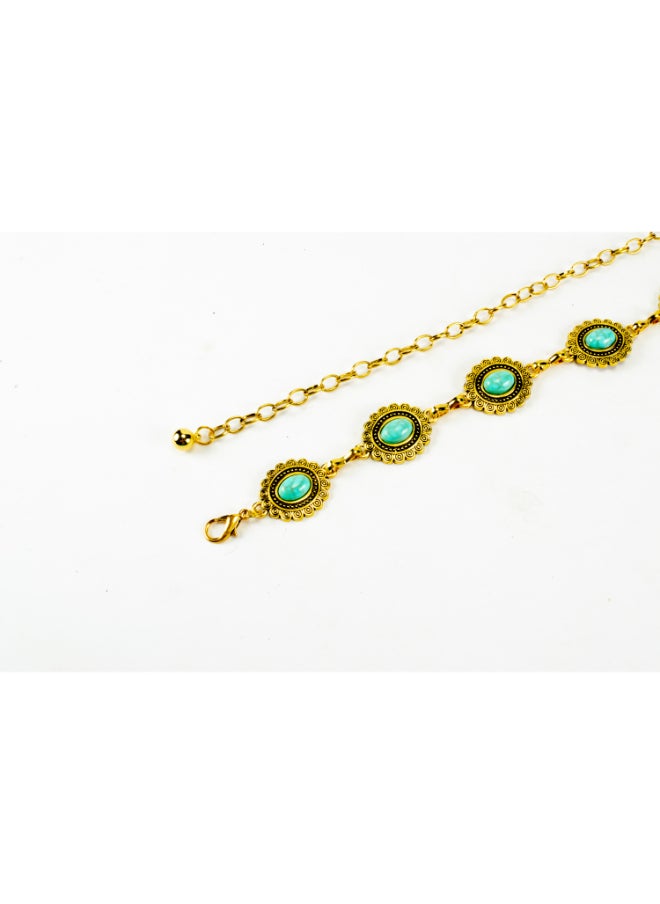 Generic Golden Metal Waist Belt with Turquoise Stone - 115 CM - For Her  - Image 2