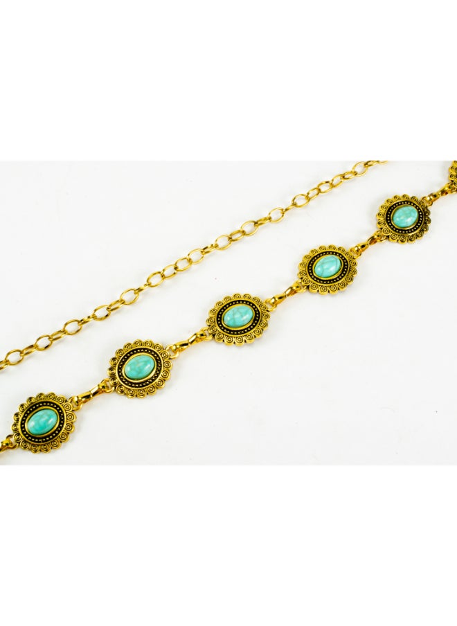 Generic Golden Metal Waist Belt with Turquoise Stone - 115 CM - For Her  - Image 3