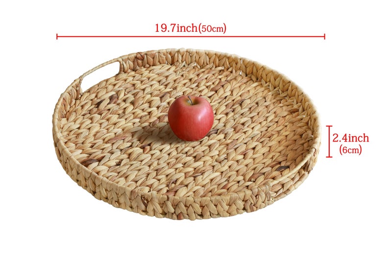 Gurfuy Extra Large Round Ottoman Table Tray with Handles - 19.7" Handmade Wicker Serving Hand Woven Tray for Farmhouse Decorative Oversized Coffee Table Trays Living Room Kitchen Counter Breakfast - Image 2