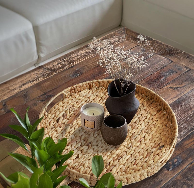 Gurfuy Extra Large Round Ottoman Table Tray with Handles - 19.7" Handmade Wicker Serving Hand Woven Tray for Farmhouse Decorative Oversized Coffee Table Trays Living Room Kitchen Counter Breakfast - Image 3