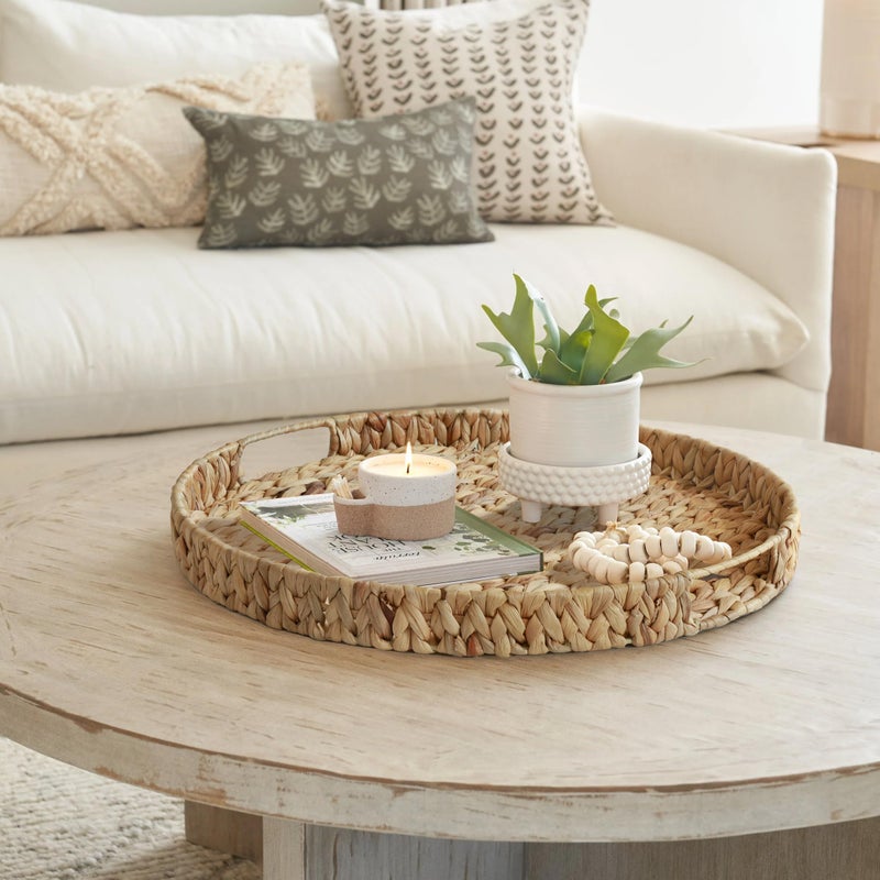 Gurfuy Extra Large Round Ottoman Table Tray with Handles - 19.7" Handmade Wicker Serving Hand Woven Tray for Farmhouse Decorative Oversized Coffee Table Trays Living Room Kitchen Counter Breakfast - Image 4