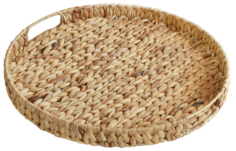 Gurfuy Extra Large Round Ottoman Table Tray with Handles - 19.7" Handmade Wicker Serving Hand Woven Tray for Farmhouse Decorative Oversized Coffee Table Trays Living Room Kitchen Counter Breakfast - Image 1