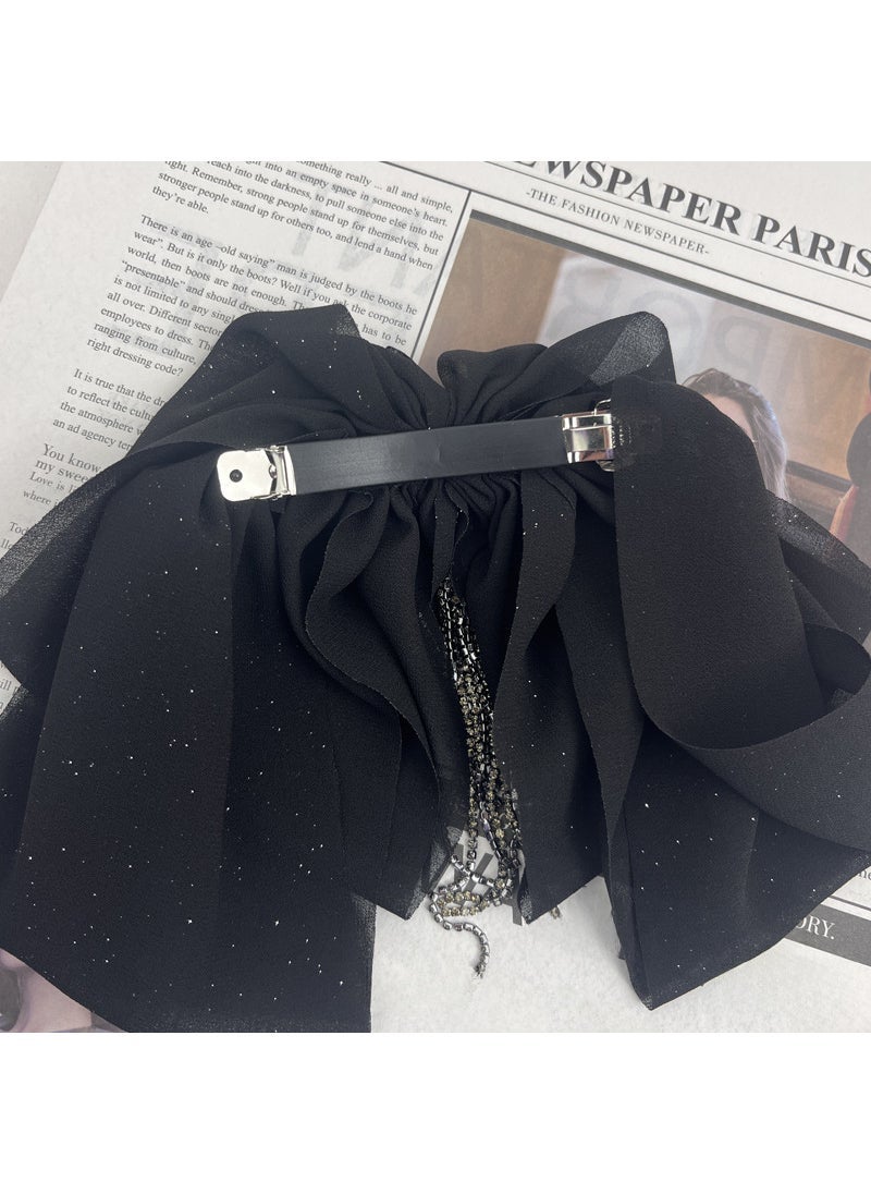 Generic Korean Tassel Chiffon Bow Hair Claw Elegant Spring Summer Accessory Special spring clip for wig