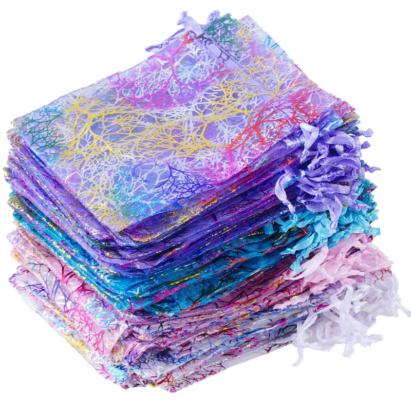 Marrywindix 100pcs Organza Drawstring Pouches Jewelry bags, Candy Pouch Chocorate Pouch Party Wedding Favor Gift Bag (Colorful) - Image 1