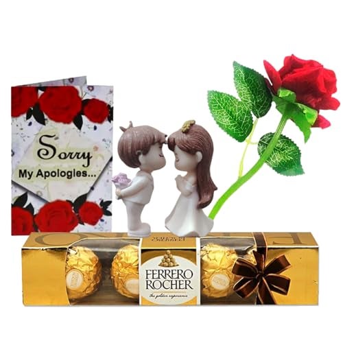 Saugat Traders Sorry Gift For Girlfriend, Boyfriend-Greeting Card, Red Rose Flower, Chocolate And Love Couple Showpiece-Apology Gifts Combo,400 Grams - Image 1