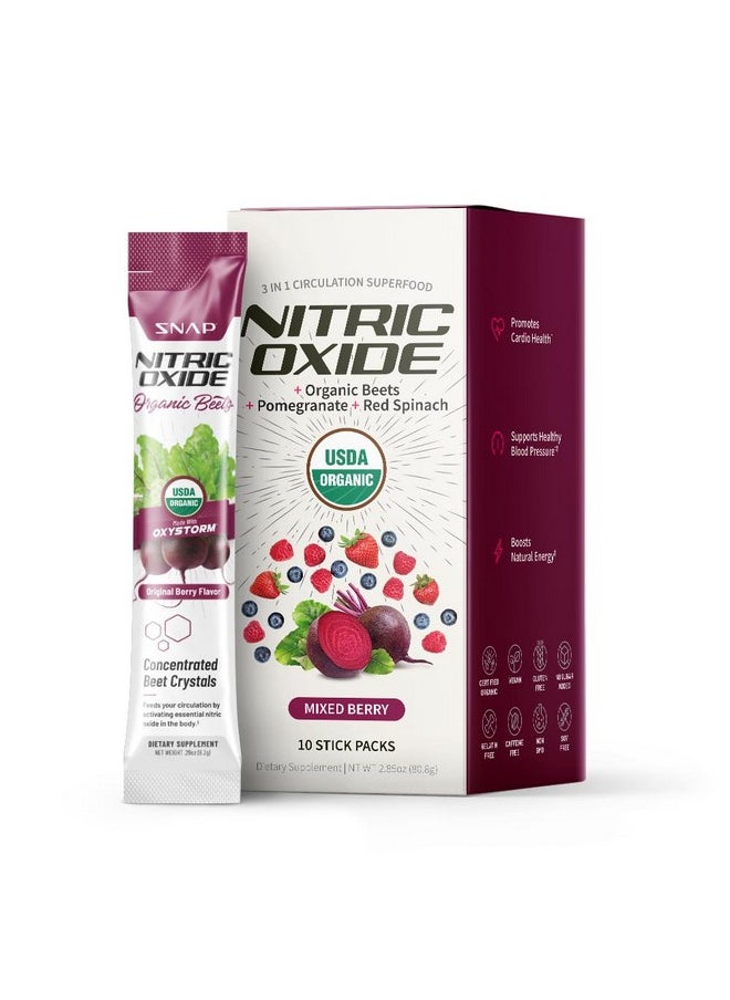 SNAP SUPPLEMENTS Snap Supplements USDA Organic Beet Root Powder, 3-in-1 Nitric Oxide Supplement, Support Healthy Blood Pressure and Blood Circulation, 250g (10 Stick Packs, Original Berry)  - Image 1