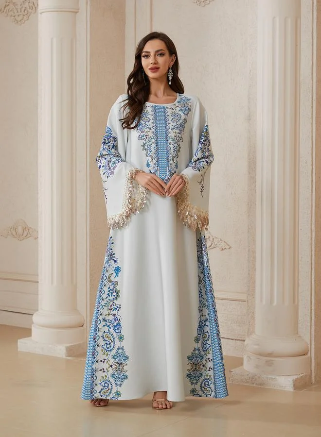 Take Two Blue Print Maxi Jalabiya Dress for Women