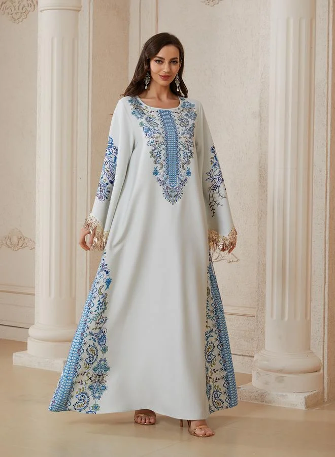 Take Two Blue Print Maxi Jalabiya Dress for Women