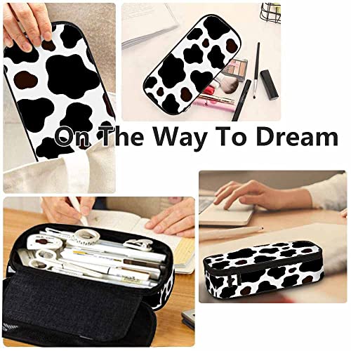 Yekiua Cow Pencil Holder Brown Black White Spotted Skin Fur Big Capacity Pencil Case Multi-Purpose Makeup Pouch For Office College Adult - Image 5