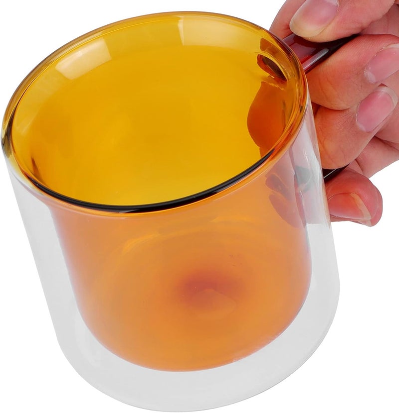 ZJchao Elegant Double-Walled Glass – 250ml Transparent Cylindrical Cup for, Sparkling & Hot Beverages, Polished, Modern Yellow Accent - Image 3