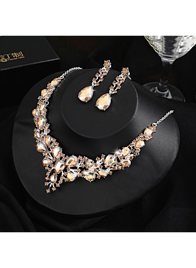 NIBEMINENT Vintage-Inspired European American Crystal Gem Necklace and Earring Set