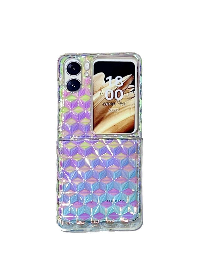 HuHa Case Cover For OPPO Find N2 Flip Colorful Diamond Texture PC Phone Case(Gradient Pink Blue) - Image 1