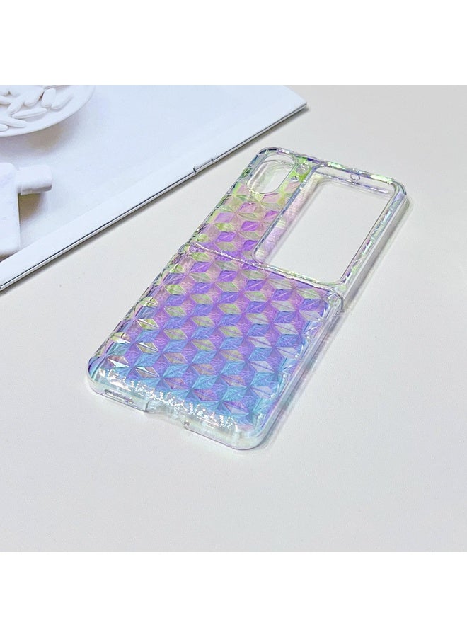 HuHa Case Cover For OPPO Find N2 Flip Colorful Diamond Texture PC Phone Case(Gradient Pink Blue) - Image 4
