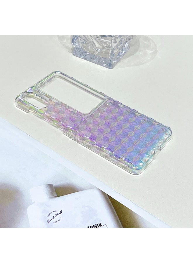 HuHa Case Cover For OPPO Find N2 Flip Colorful Diamond Texture PC Phone Case(Gradient Pink Blue) - Image 3