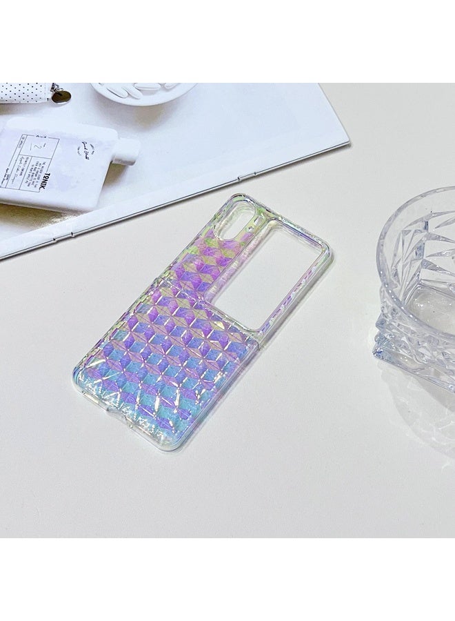 HuHa Case Cover For OPPO Find N2 Flip Colorful Diamond Texture PC Phone Case(Gradient Pink Blue) - Image 2
