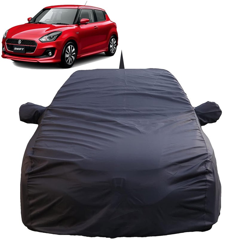 Autofact Swift Waterproof Car Cover with Mirror & Antenna Pockets, Grey Color, 4x4 American Matty,Triple Stitched, Compatible with Maruti Swift Car Cover (2018 to 2024), Swift Car Accessories - Image 1