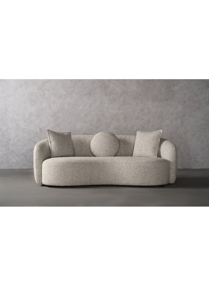 Modern Curved Sofa, Boucle Fabric Upholstery, 3-Seater with Round Accent Pillows