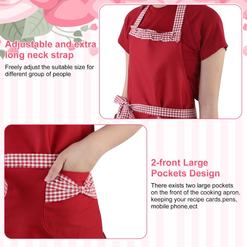 XLSXEXCL 2 Pack Parent and Child Aprons Set, Cute Sweet Bowknot Baking Apron, Retro Ruffle Side Design Cupcake Apron, Adjustable Kitchen Cooking Apron, One Size Fits Most Women and Children (Red) - Image 5