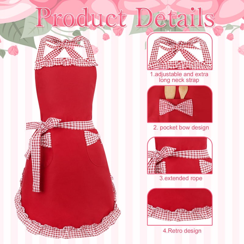 XLSXEXCL 2 Pack Parent and Child Aprons Set, Cute Sweet Bowknot Baking Apron, Retro Ruffle Side Design Cupcake Apron, Adjustable Kitchen Cooking Apron, One Size Fits Most Women and Children (Red) - Image 3