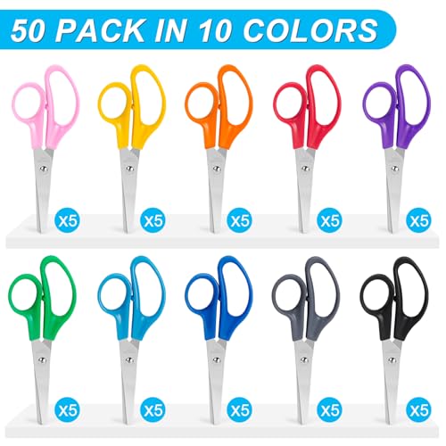 TooyBing 50 Pack Kids Scissors, 5 Inch Bulk Scissors for School, Blunt Tip for Child Student Teacher, Kids Safety for Preschool Classroom Office Home, School Supplies Craft Cutting Paper - Image 2