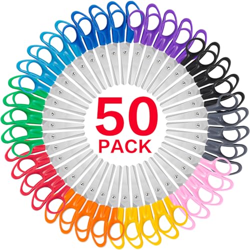 TooyBing 50 Pack Kids Scissors, 5 Inch Bulk Scissors for School, Blunt Tip for Child Student Teacher, Kids Safety for Preschool Classroom Office Home, School Supplies Craft Cutting Paper - Image 1