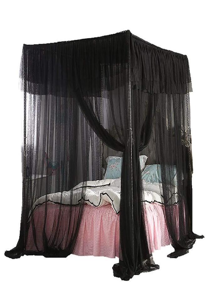 Mengersi Mengersi 4 Corners Post Bed Curtain Canopy Bed Frame Canopies for Girls & Adults Bed Drape Netting Bedroom Decoration Accessorie(Queen, Black)
