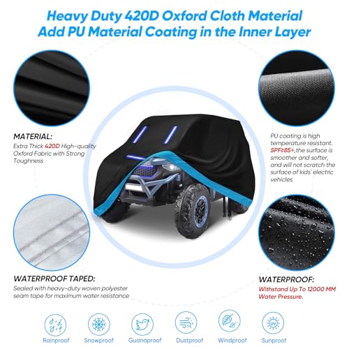 NEVERLAND Kids Ride On Toy Car Cover,Large Power Wheels Cover Waterproof,Heavy Duty 420D Outdoor Kids Toy Car Cover for Power Wheels Jeep & Toddler Electric Vehicles, Universal Fit with Reflective Strips - Image 3